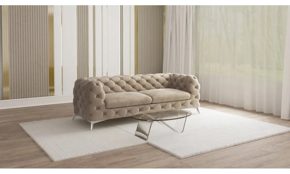 Szürkésbézs bársony kanapé 225 cm Chelsea – Ropez