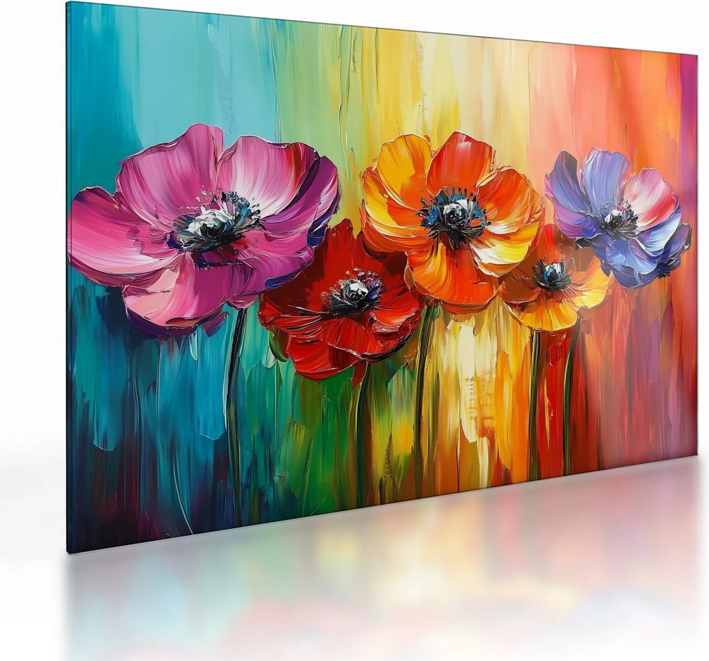 Üveg kép - Öt színes virág (70x50 cm)