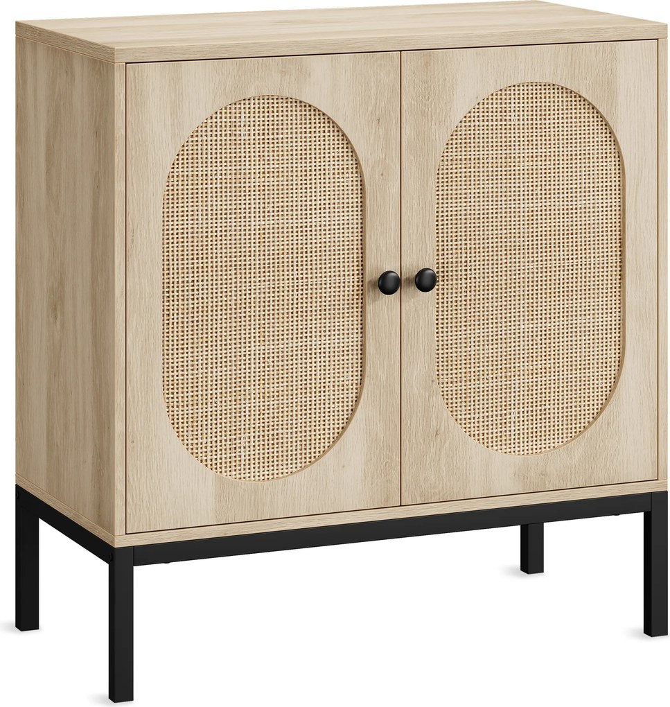 Négyzetes Lábú Boho Rattan Tálalószekrény, Dupla Rétegű Tároló, Világos