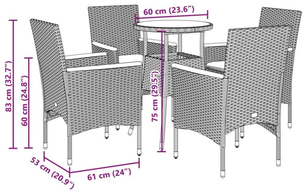 vidaXL 5részes szürke polyrattan/akácfa kerti étkezőgarnitúra párnával