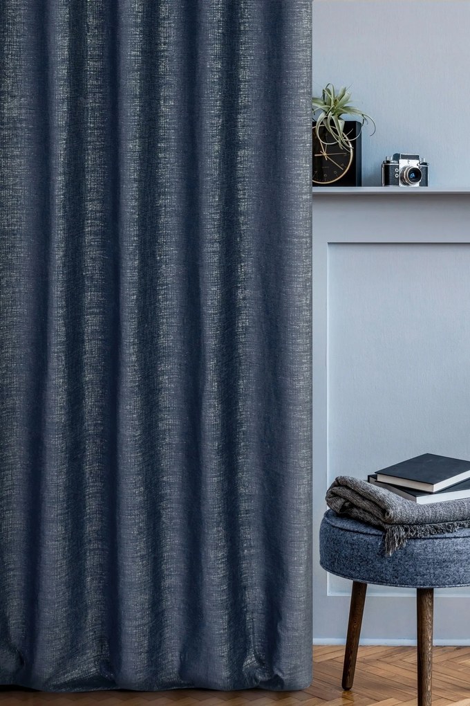 Függöny 140x270 sötétkék szalagos