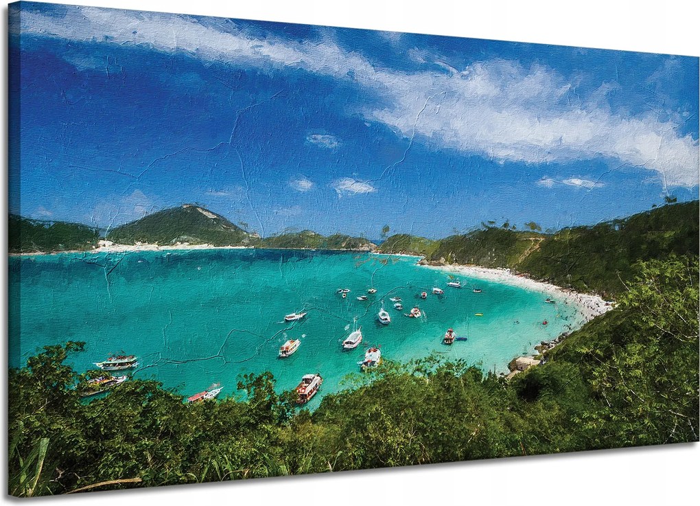 Vászonkép Nyár Hegyek Tó Csónakok Nap 120x70 cm