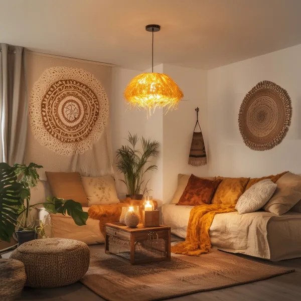 Brilagi - CERIA BOHO LED függőlámpa kábelen 1xE27/40W/230V, átm. 40 cm, rafia