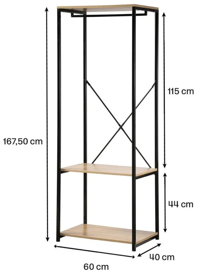 Intenso Home ruhafogas polcokkal 60 x 167cm sonoma tölgy | Előszobai ruhatároló cipőtartóval / nyitott gardrób