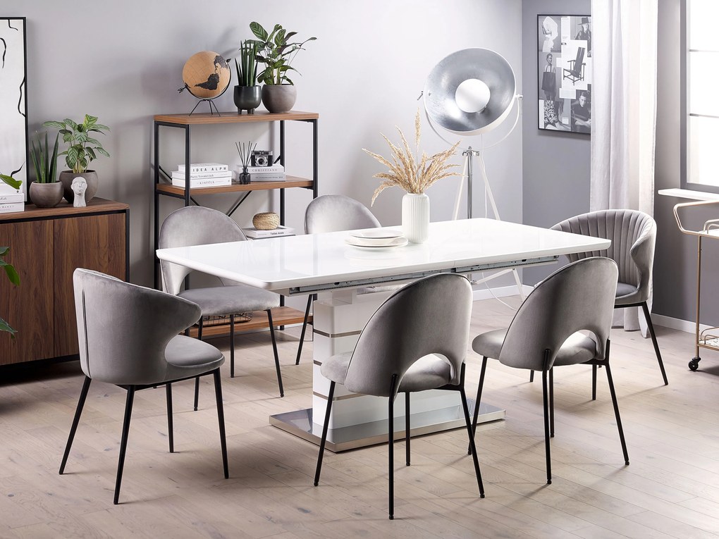Étkezőasztal Fehér Rozsdamentes Acél 180/220 x 90 cm Bővíthető HAMLER Beliani
