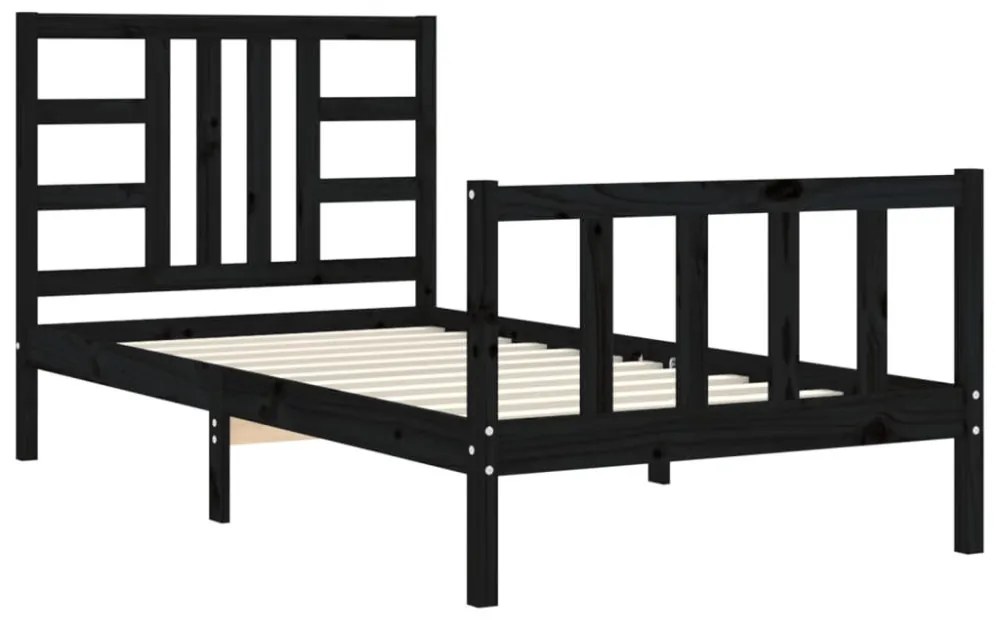 fekete tömör fa ágykeret fejtámlával 100 x 200 cm