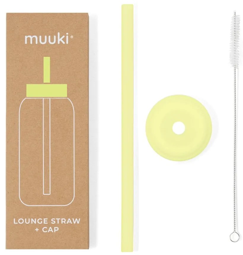 Szilikon szívószál tisztítókefével-fedéllel Sunny Lemonade – Muuki