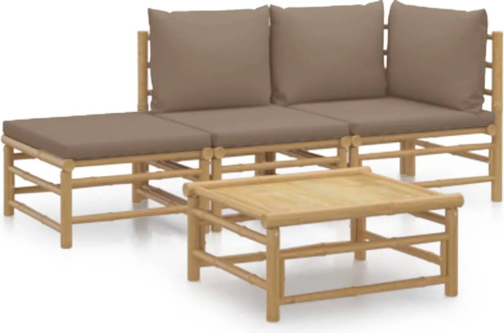 vidaXL 4 részes bambusz kerti ülőgarnitúra tópszínű párnákkal