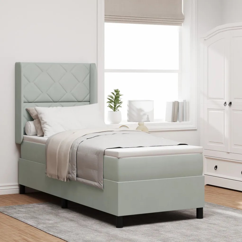 Box Spring Ágy Matraccal és LED Világosszürke 80x200 cm Bársony