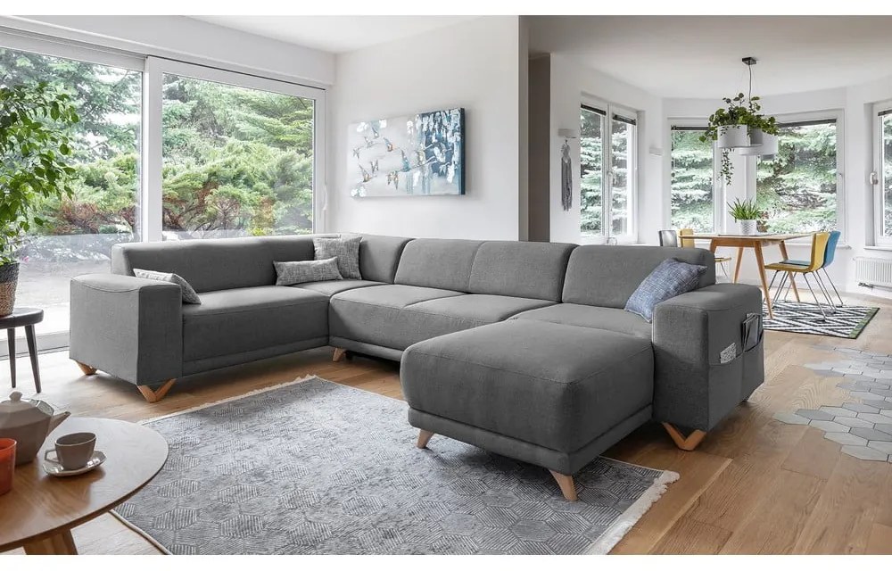 Szürke kinyitható-tárolóhelyes sarokkanapé (bal oldali-U alakú) Classy Sophie – Miuform