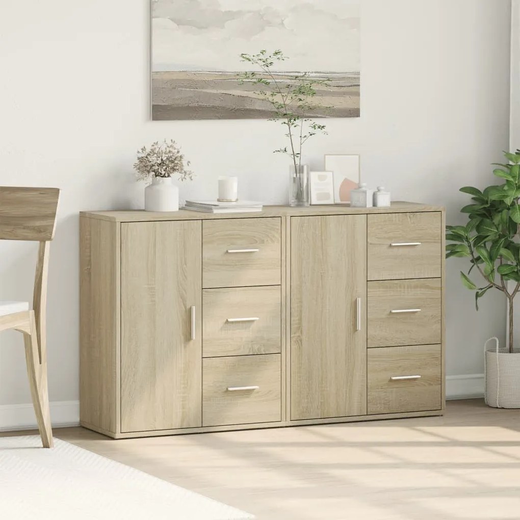2 db sonoma tölgy színű szerelt fa tálalószekrény 60x31x70 cm