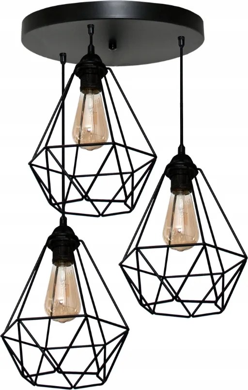 Mennyezeti függőlámpa csillár Diamond 3 fekete drót modern loft