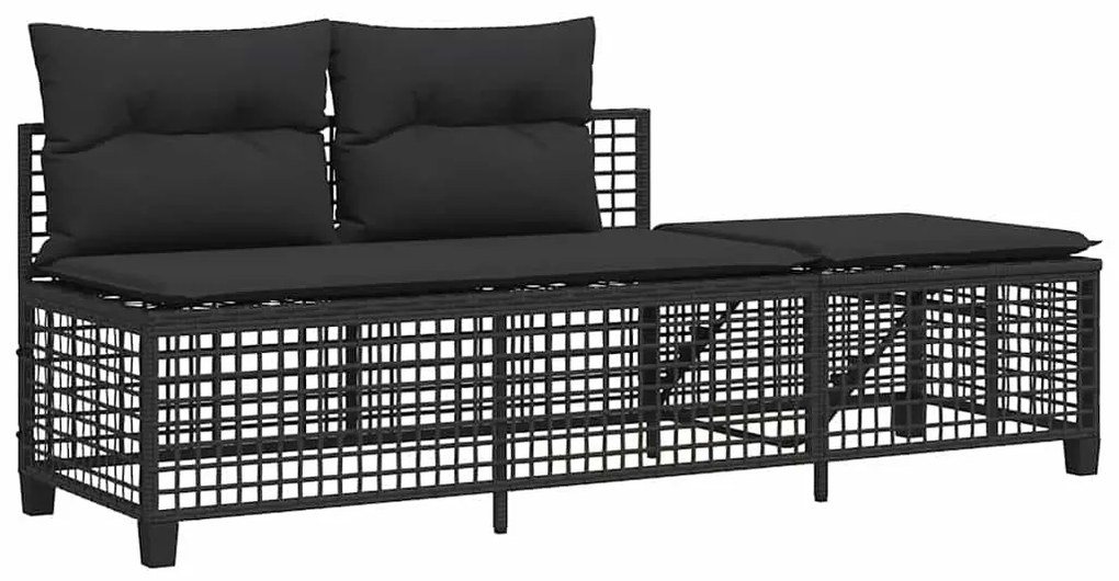 3 részes fekete polyrattan kerti sarokkanapé garnitúra párnával