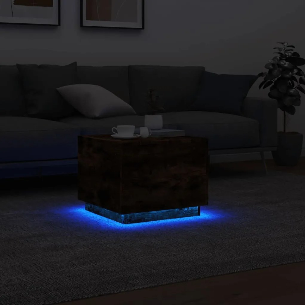Füstös tölgy színű dohányzóasztal LED-lámpákkal 50 x 50 x 40 cm