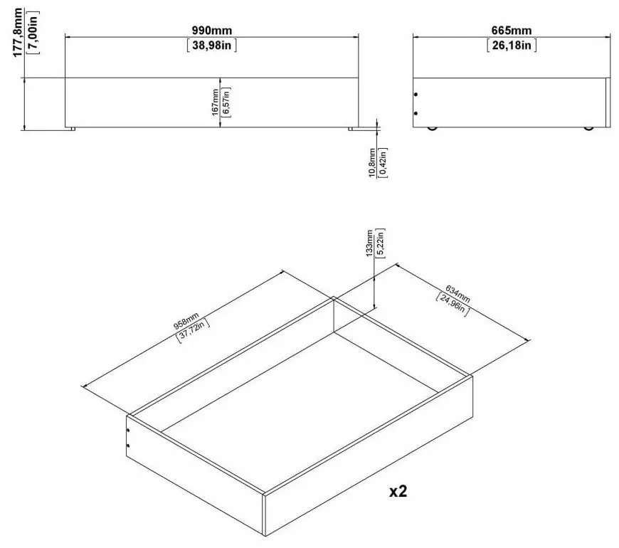 Fekete ágy alatti fiók szett 2 db-os Naia – Tvilum