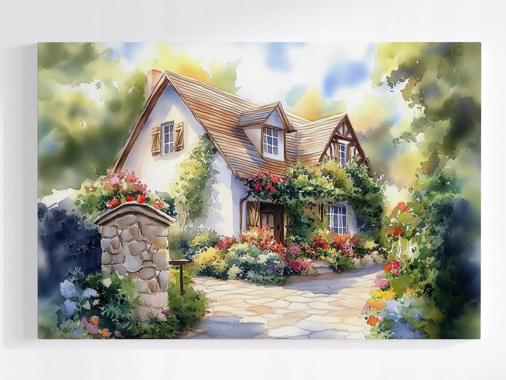 Poszter Tájkép Ház Kert Virágok Falu IDILLI 60x40