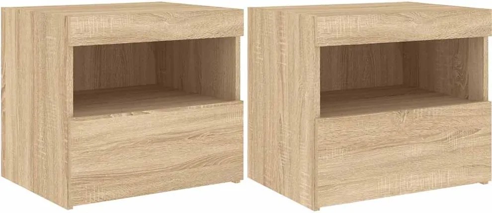 vidaXL 2 db sonoma tölgy színű éjjeliszekrény LED-ekkel 50x40x45 cm
