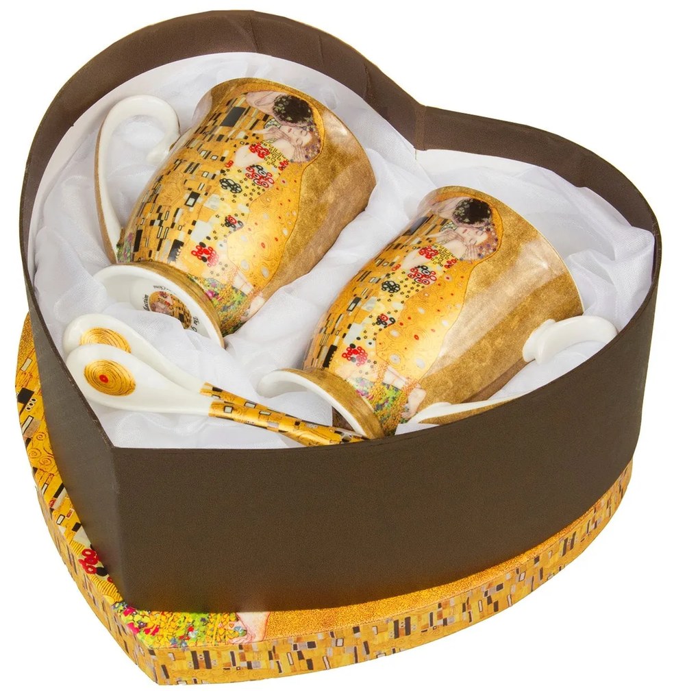 Klimt porcelán bögre szett kanállal 2 személyes szív dobozos