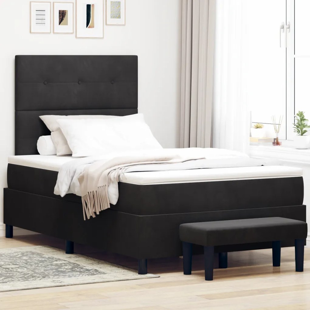Boxspring Ágy Matraccal & Pad Fekete 120x190 cm Bársony