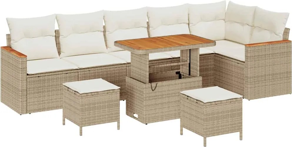 vidaXL Kerti Kanapé Szett 9 pcs Bézs polirattan