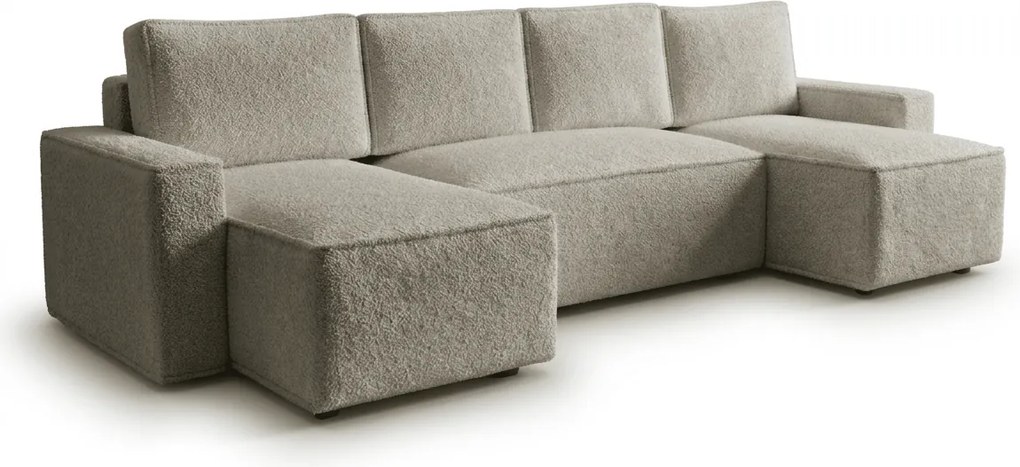 Kinyitható U alakú ülőgarnitúra SMART BOUCLE 303x143 cm, szürkésbézs
