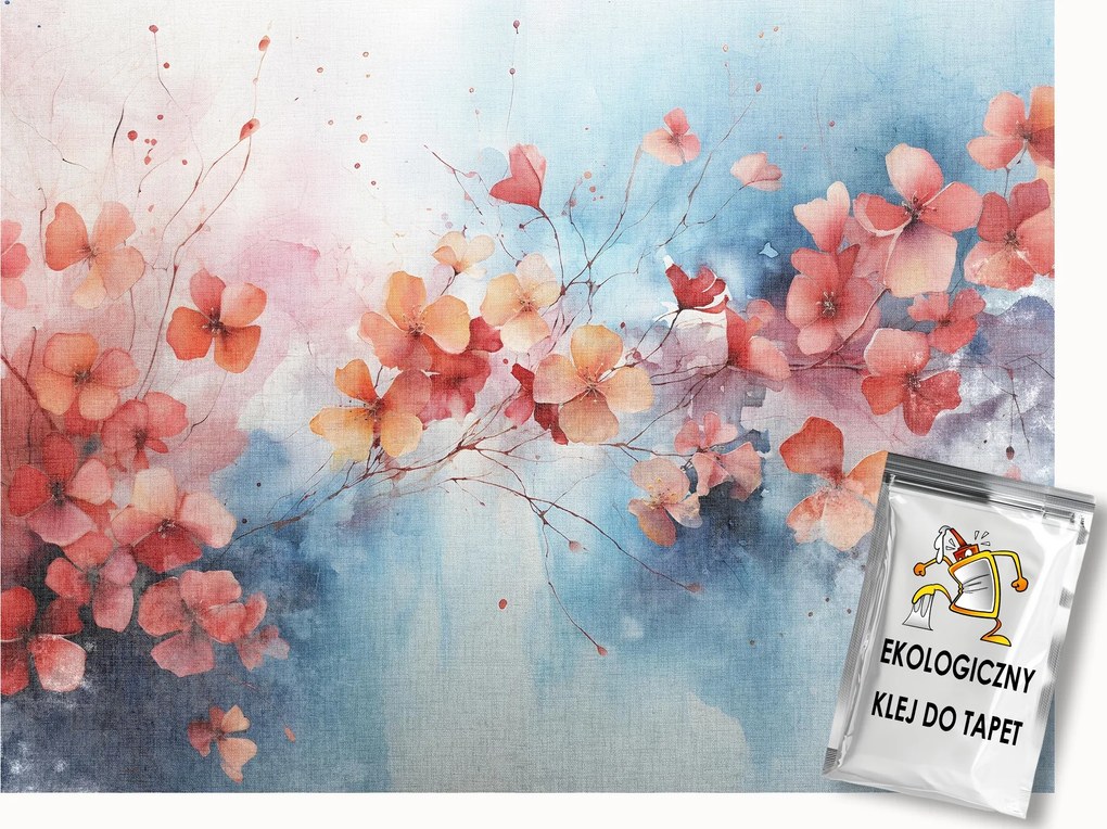 Fotótapéta Flizelina Vászon Szerkezet Utánzat Piros Virágok 150x105 ragasztó