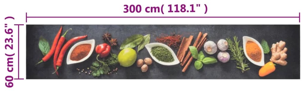 mosható fűszermintás bársony konyhaszőnyeg 60 x 300 cm