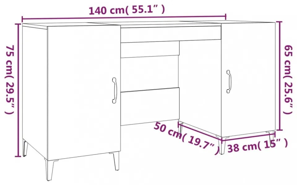 magasfényű fehér színű szerelt fa íróasztal 140 x 50 x 75 cm