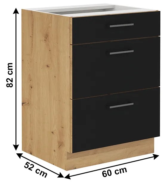 Alsó konyhaszekrény Meriel 60 D 3S BB (fekete + artisan tölgy). 1033978