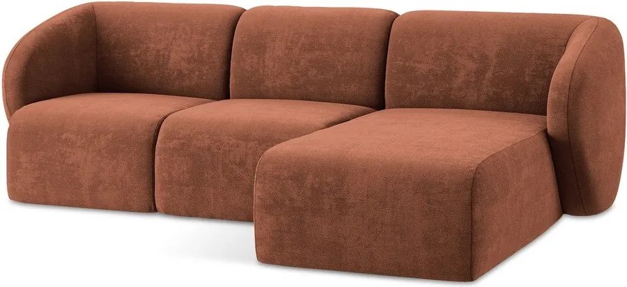 Terrakotta színű zsenília sarokkanapé (jobb oldali-heverő résszel) Lani – Makamii