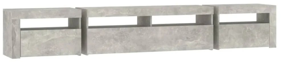 betonszürke TV-szekrény LED-lámpákkal 240x35x40 cm