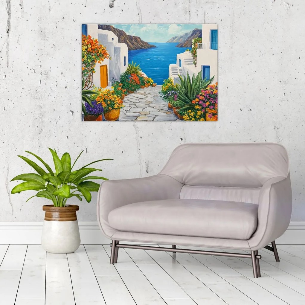 Üveg kép - Görög sikátor (70x50 cm)