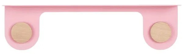 Hook rózsaszín acél fali polc tölgyfa dekorral és 2 kampóval, hosszúság 50 cm - Gazzda