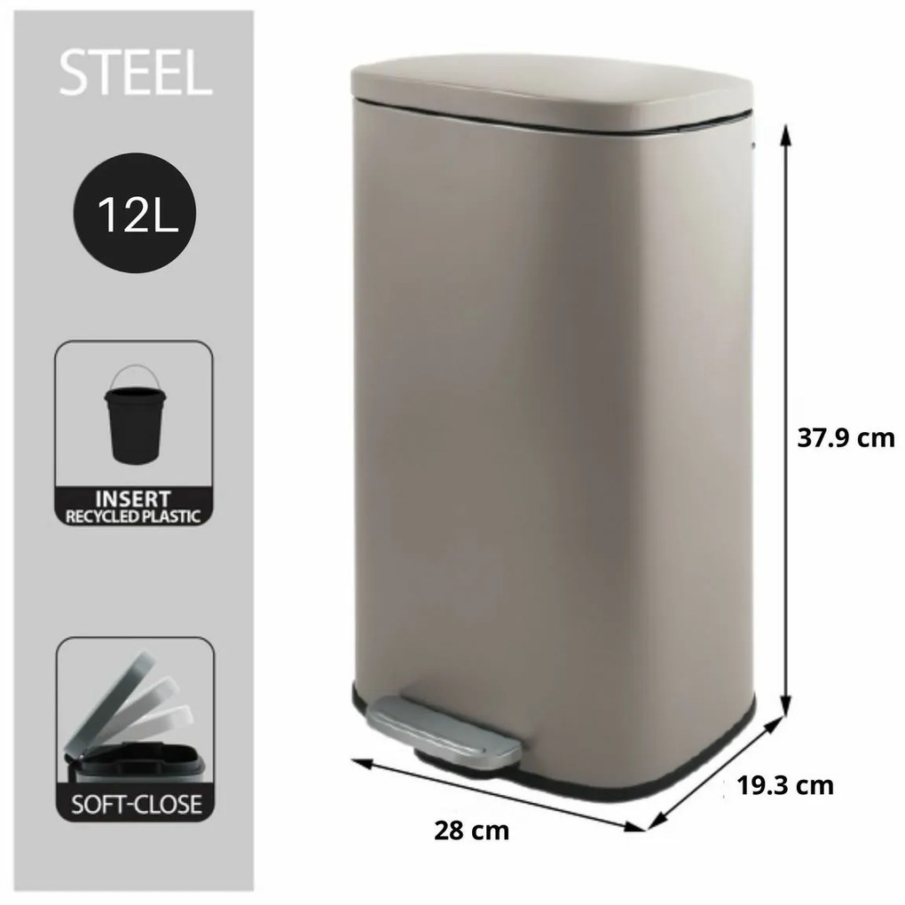 Spirella Pedálový odpadkový koš soft-close Akira12 l, matt grey-brown, 12 l