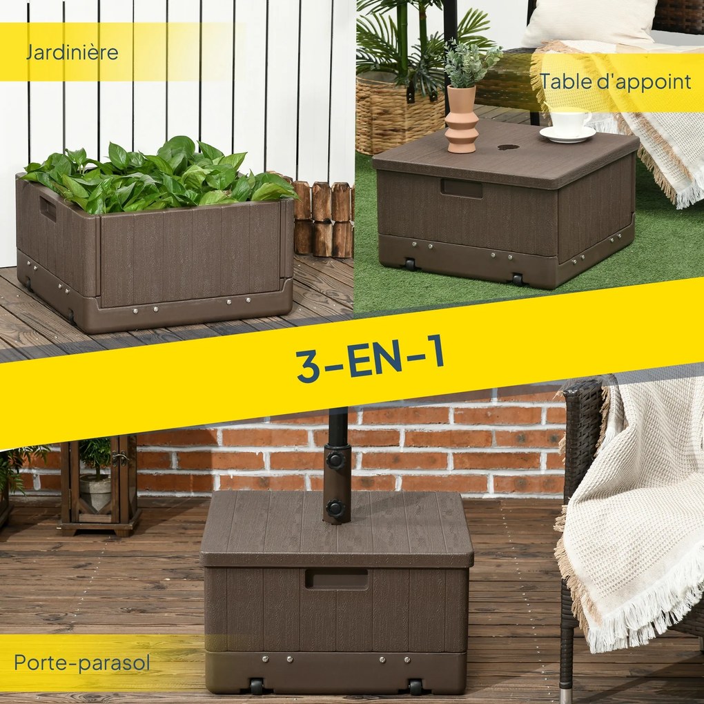 Outsunny Napernyő Talapzat Súlyozott Oldaltábla Ültető, Leeresztő Kerekekkel és Fogantyúkkal, PE és Fém, Méret: 53L x 53W x 47H cm Barna | Aosom