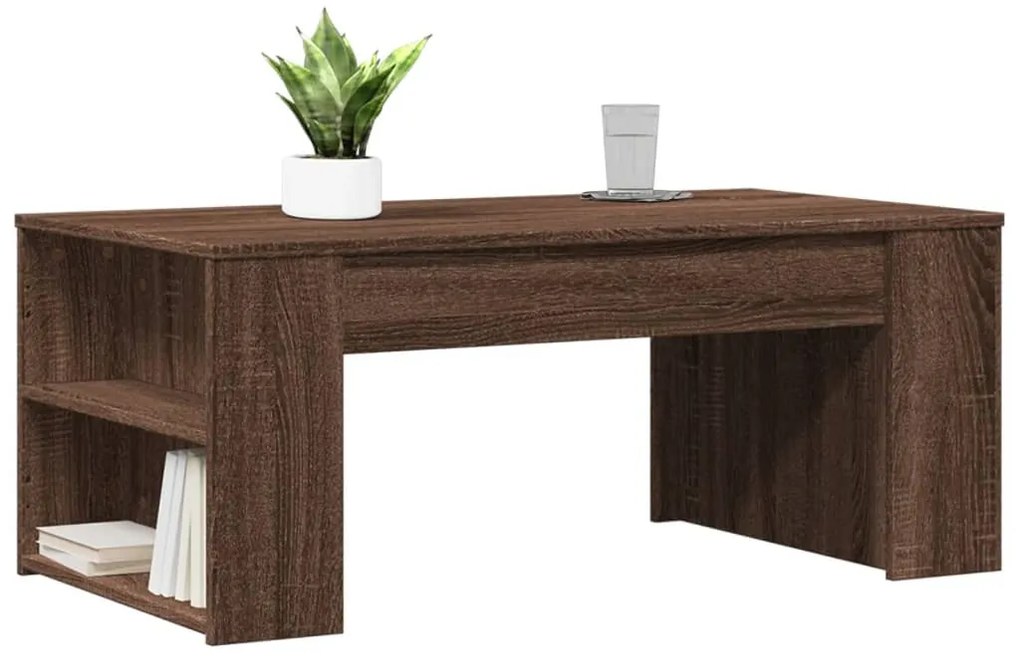 Barna tölgyszínű szerelt fa dohányzóasztal 102 x 55 x 42 cm