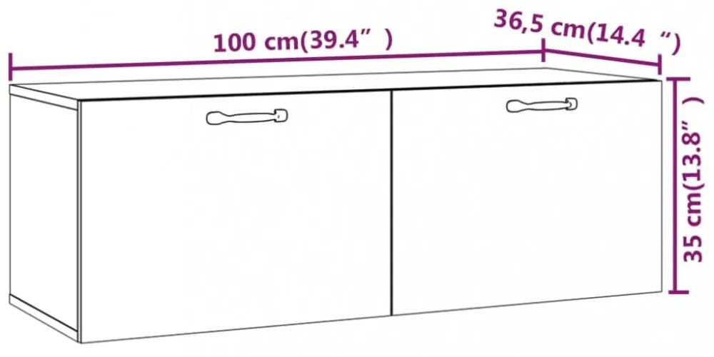 füstös tölgy színű szerelt fa faliszekrény 100 x 36,5 x 35 cm