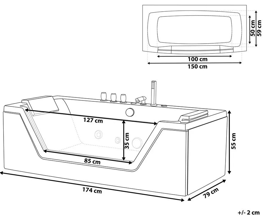 Fehér whirlpool masszázskád LED világítással 174 x 79 cm SAMANA Beliani
