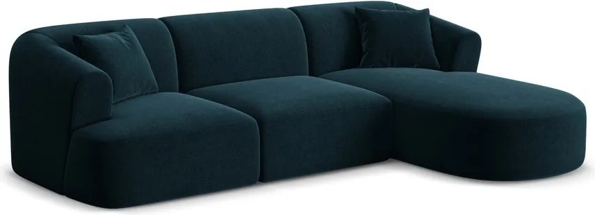 Petróleum színű bársony sarokkanapé (jobb oldali-heverő résszel) Campi – Cosmopolitan Design