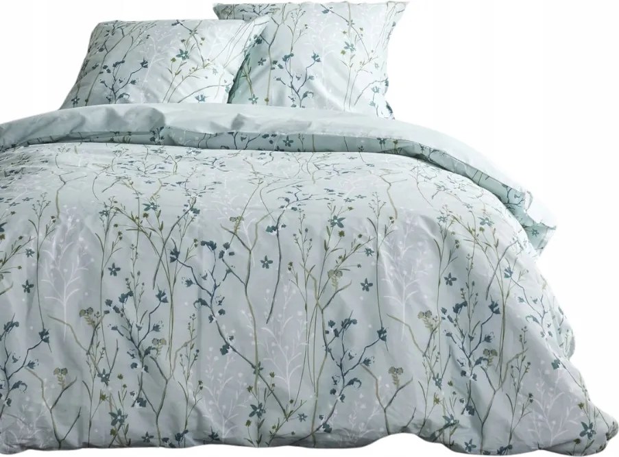 Zöld Virágmintás Pamut Ágyneműhuzat 200 X 220 CM Paplan 2 Párna Gombok