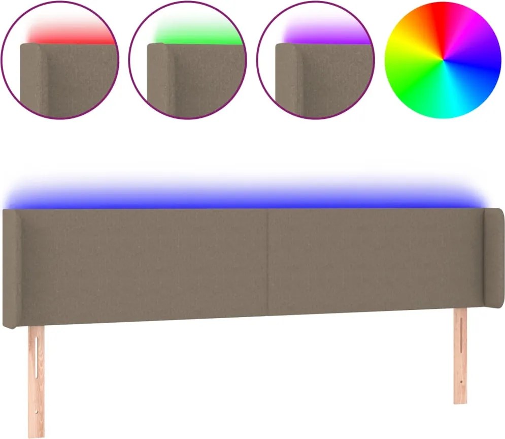 vidaXL tópszínű szövet LED-es fejtámla 163 x 16 x 78/88 cm