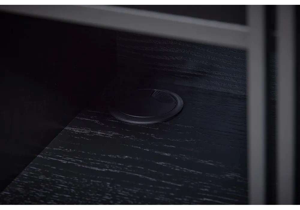 Fekete alacsony komód tölgyfa dekorral 188x75 cm Ende – Woodman