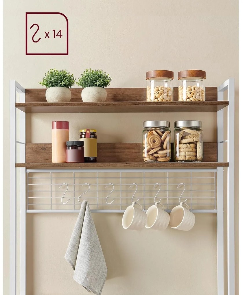 Konyhai polc, rendszerező polc konnektorokkal, 40x80x170 cm, barna- fehér