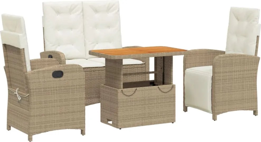 vidaXL 4 részes bézs polyrattan kerti étkezőgarnitúra párnákkal