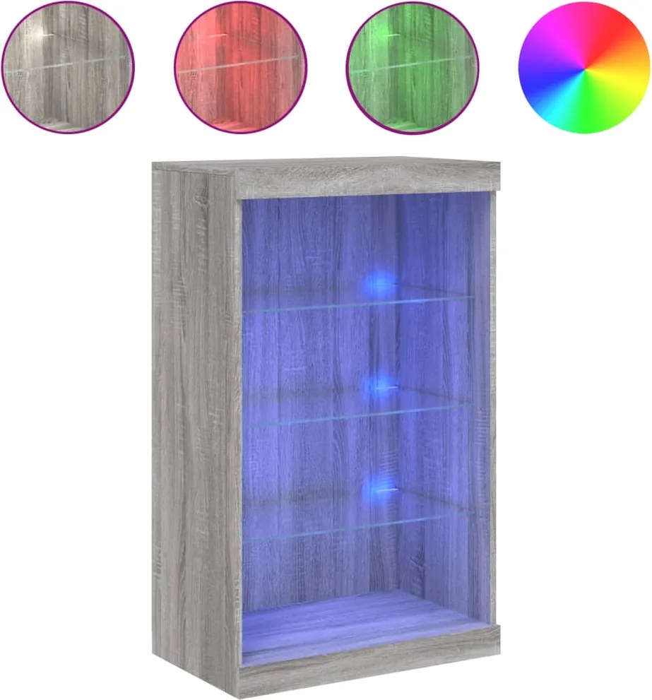 vidaXL szürke sonoma színű tálalószekrény LED-ekkel 60,5 x 37 x 100 cm