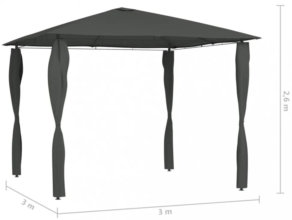 antracitszürke pavilon oszlop takarókkal 3 x 3 x 2,6 m 160 g/m²