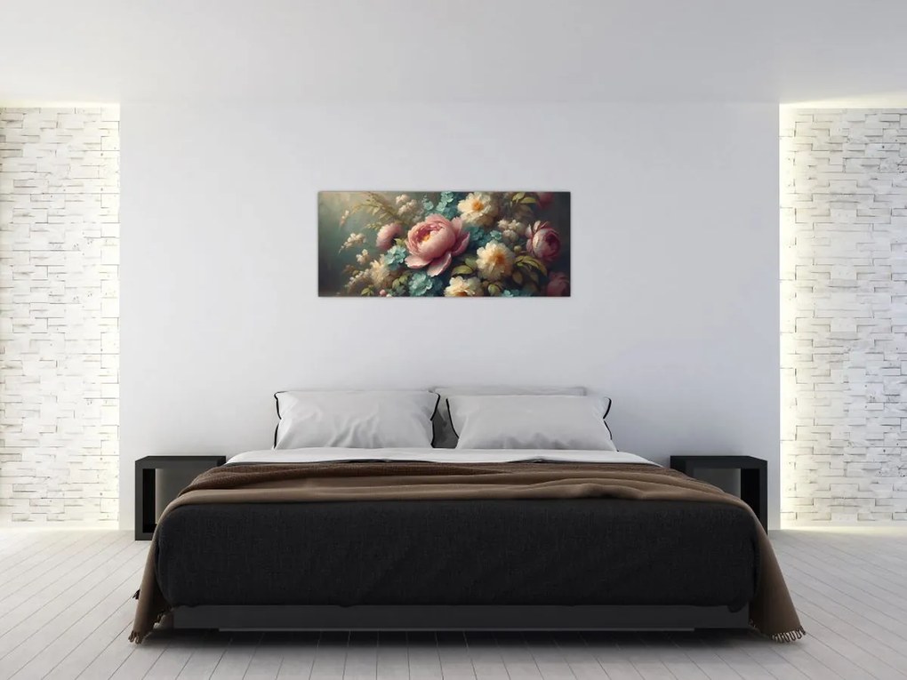 Kép - Természet csendélet virágokkal - festmény (120x50 cm)