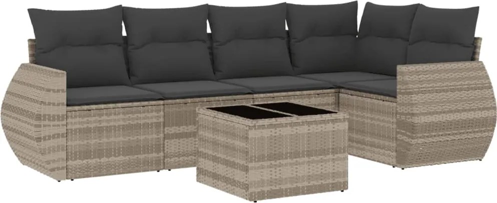 vidaXL 6 részes világosszürke polyrattan kerti ülőgarnitúra párnákkal