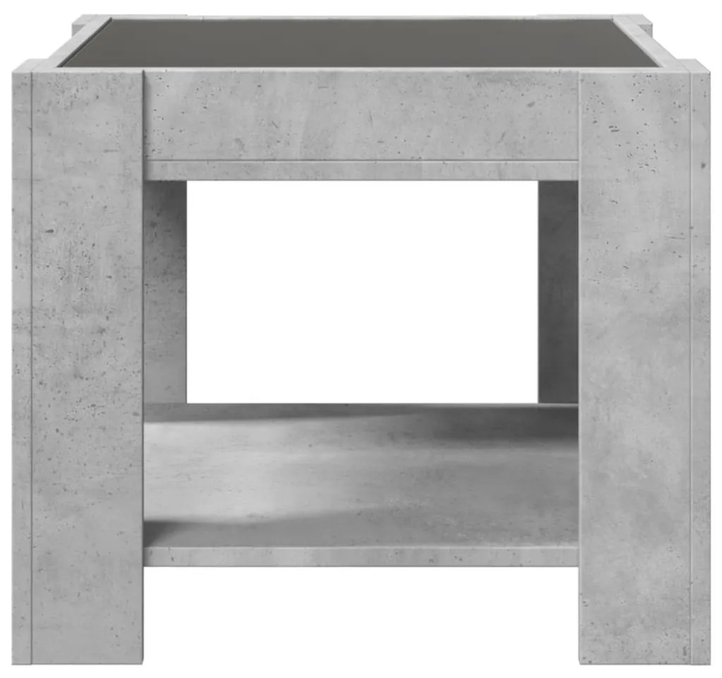 betonszürke szerelt fa dohányzóasztal LED-del 53 x 53 x 45 cm