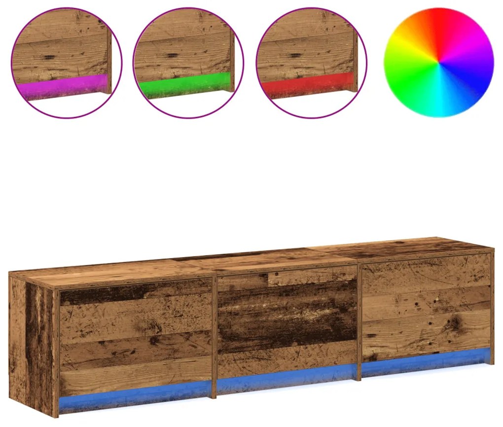 TV Szekrény LED Régi Fa 162.5x34x40 cm Műszaki Fa